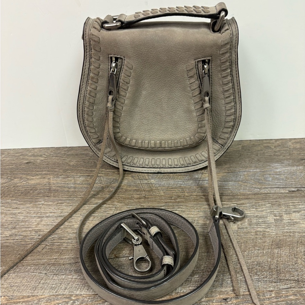 Rebecca Minkoff Grey Leather Saddle Crossbody with Whipstitch Detail